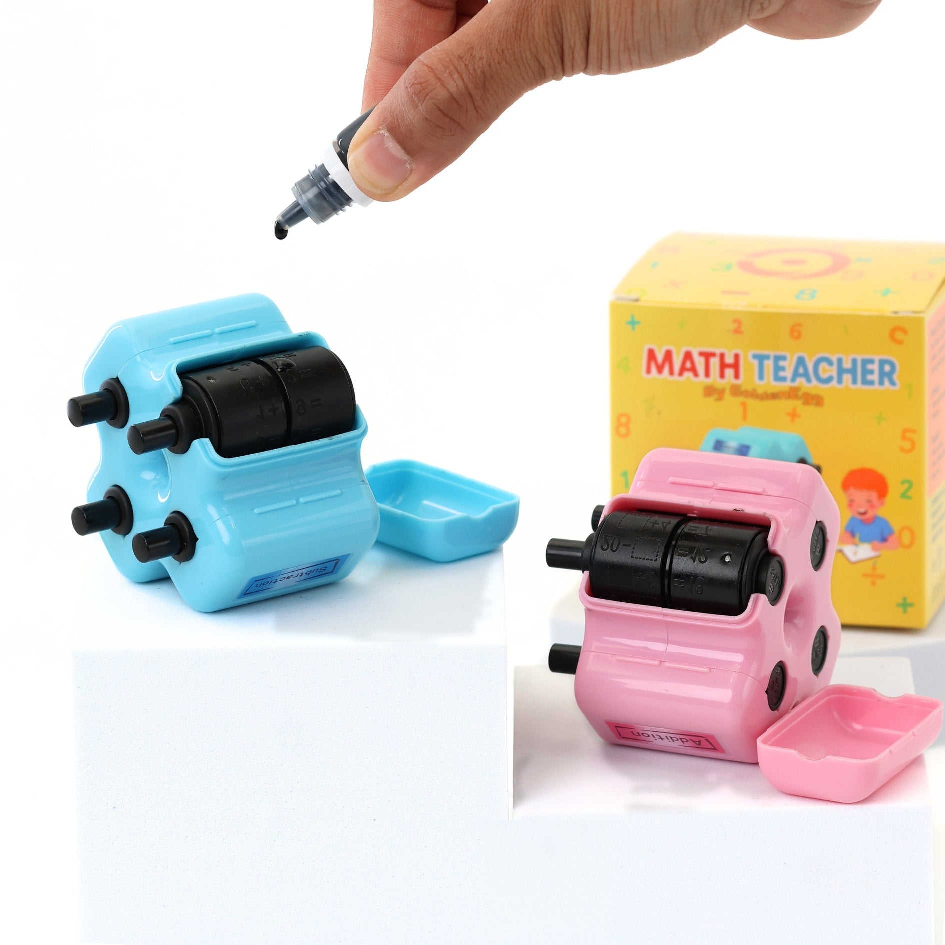 Mighty Math Roller Stamp | 4 - in - 1 Exercise Creator, Refillable Ink - Hartwella