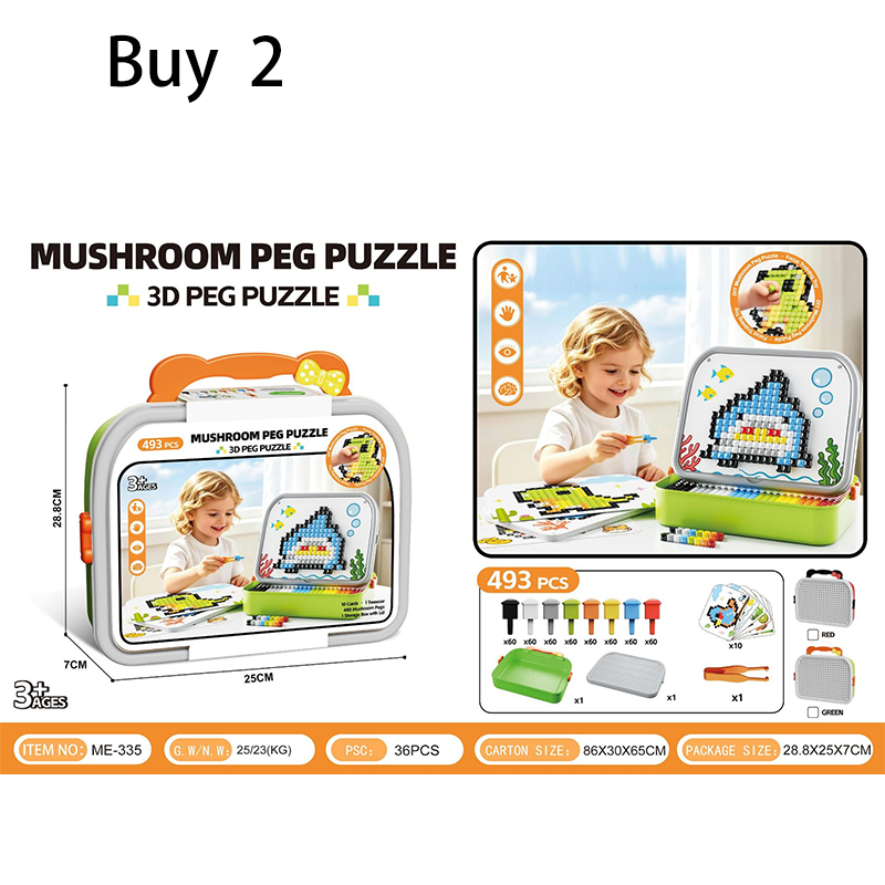 Milo 3D Mushroom Peg Puzzle | 492 Colorful Pieces, Durable Plastic - Hartwella