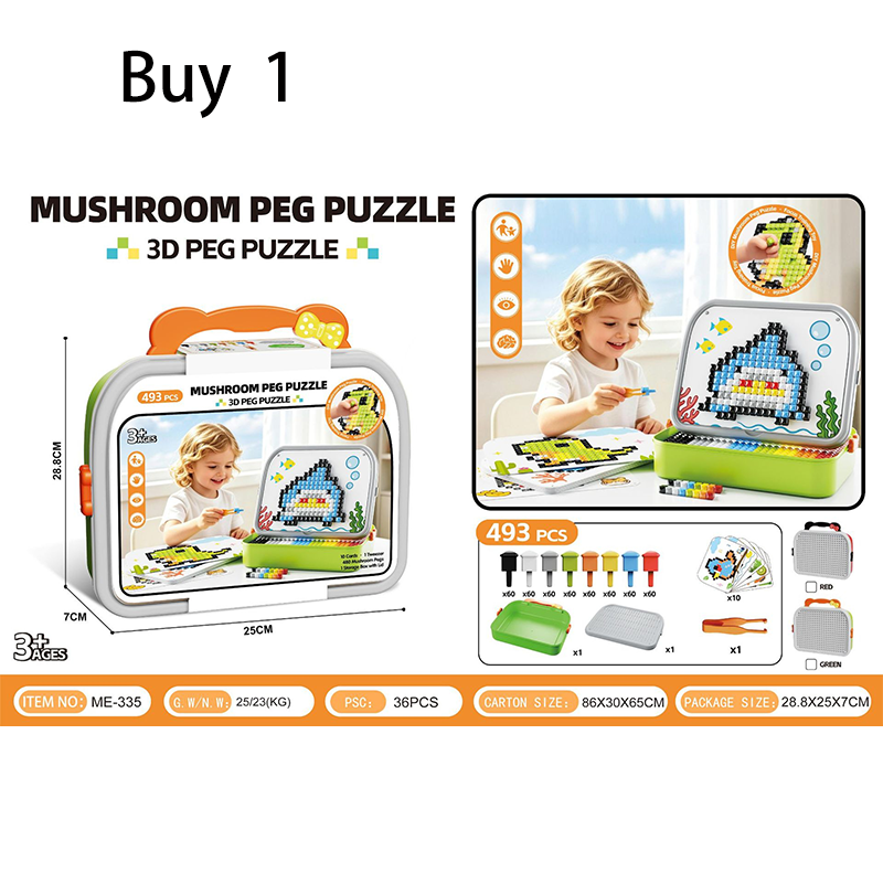 Milo 3D Mushroom Peg Puzzle | 492 Colorful Pieces, Durable Plastic - Hartwella