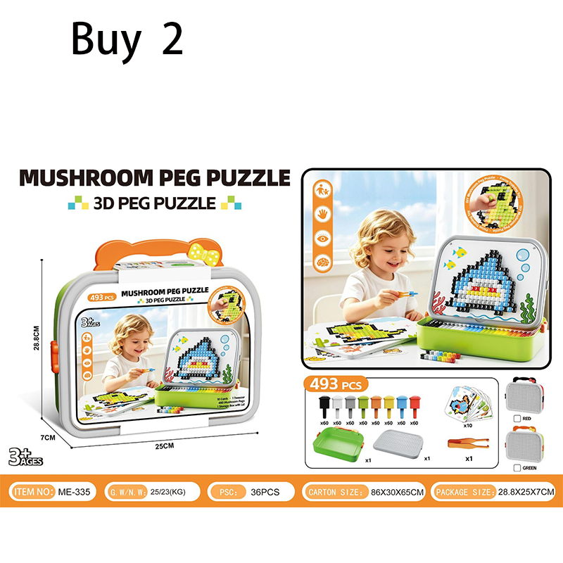 Milo 3D Mushroom Peg Puzzle | 492 Colorful Pieces, Durable Plastic - Hartwella