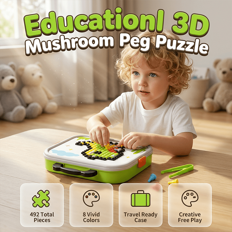 Milo 3D Mushroom Peg Puzzle | 492 Colorful Pieces, Durable Plastic - Hartwella