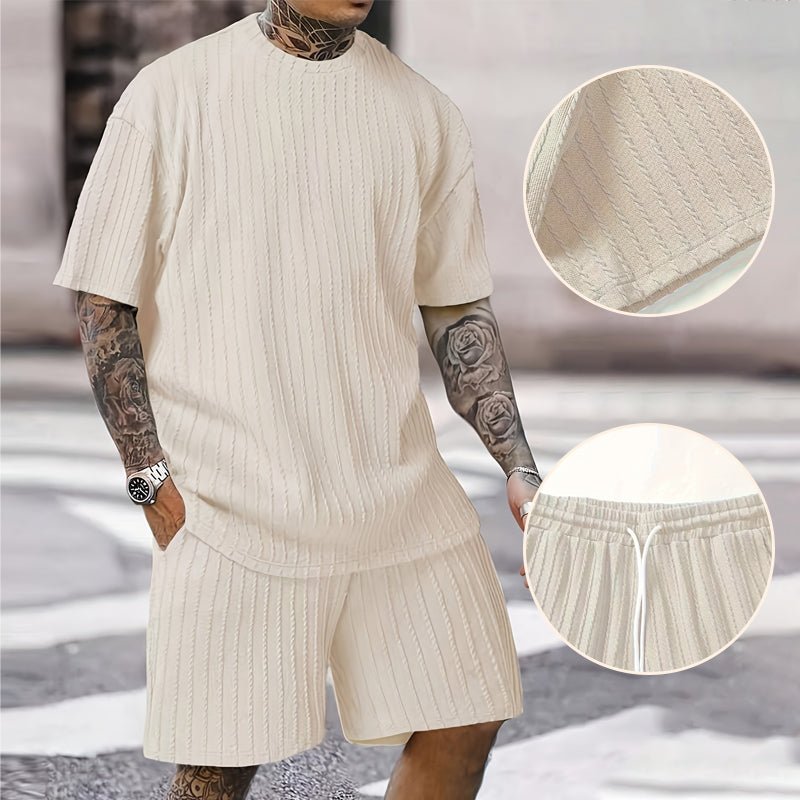 Milo Men's Summer Set | Drop Shoulder T-Shirt & Drawstring Shorts, Cotton, Relaxed Fit - Hartwella