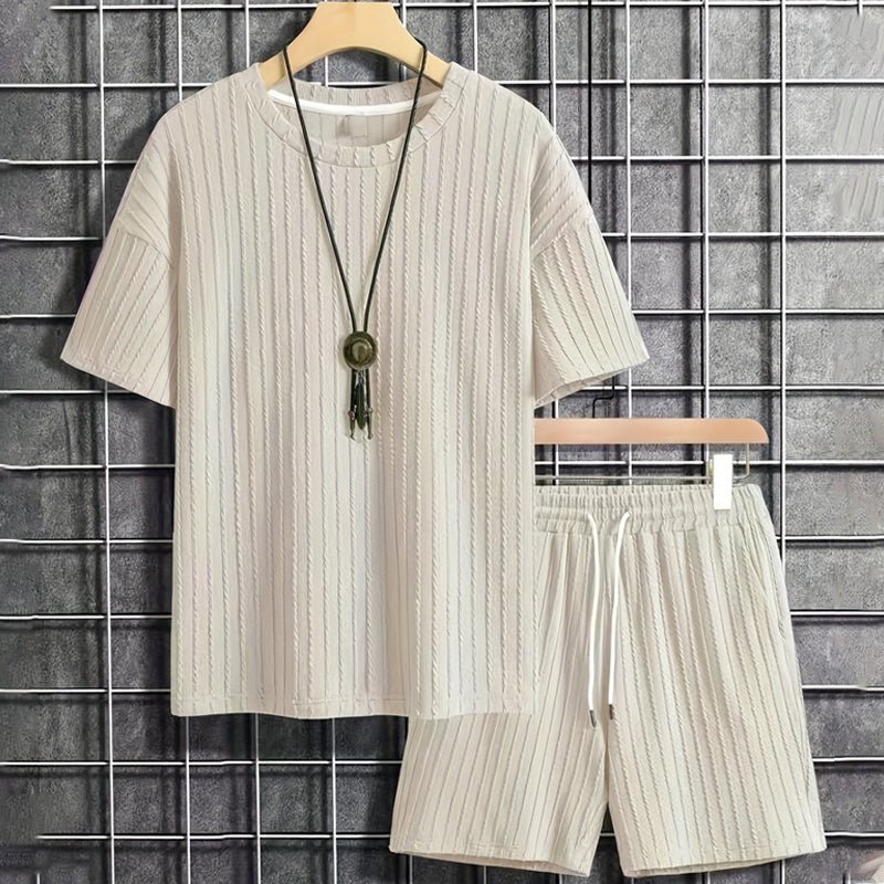 Milo Men's Summer Set | Drop Shoulder T-Shirt & Drawstring Shorts, Cotton, Relaxed Fit - Hartwella