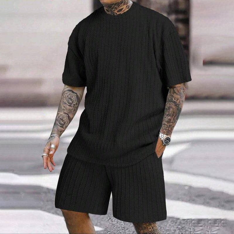 Milo Men's Summer Set | Drop Shoulder T-Shirt & Drawstring Shorts, Cotton, Relaxed Fit - Hartwella