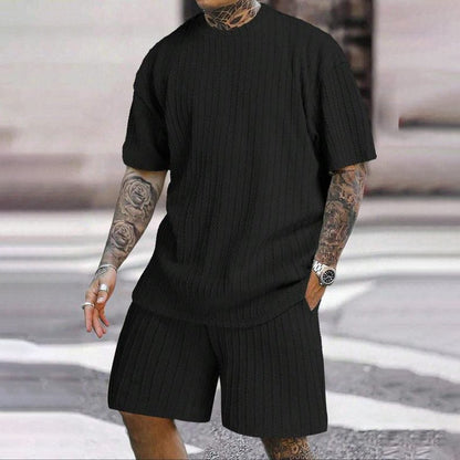 Milo Men's Summer Set | Drop Shoulder T-Shirt & Drawstring Shorts, Cotton, Relaxed Fit - Hartwella