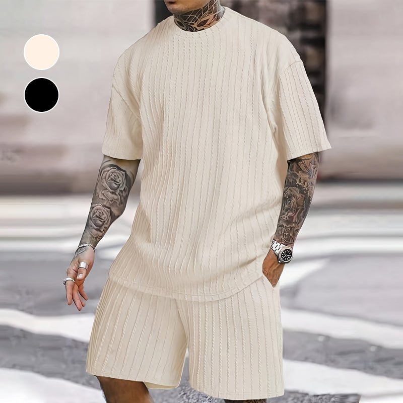 Milo Men's Summer Set | Drop Shoulder T-Shirt & Drawstring Shorts, Cotton, Relaxed Fit - Hartwella
