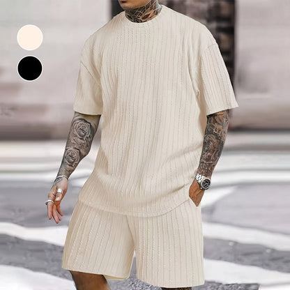 Milo Men's Summer Set | Drop Shoulder T-Shirt & Drawstring Shorts, Cotton, Relaxed Fit - Hartwella