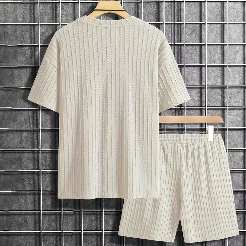 Milo Men's Summer Set | Drop Shoulder T-Shirt & Drawstring Shorts, Cotton, Relaxed Fit - Hartwella
