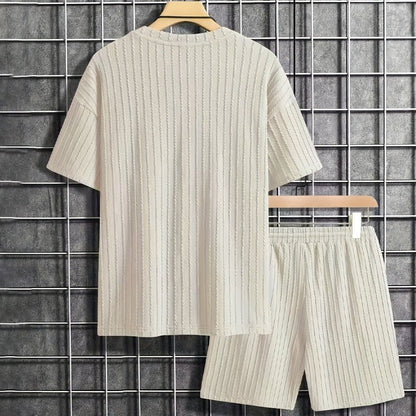 Milo Men's Summer Set | Drop Shoulder T-Shirt & Drawstring Shorts, Cotton, Relaxed Fit - Hartwella