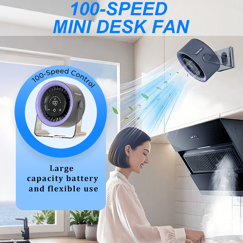 Milo Mini Desk Fan | 100 Speed, Quiet, Rechargeable - Hartwella