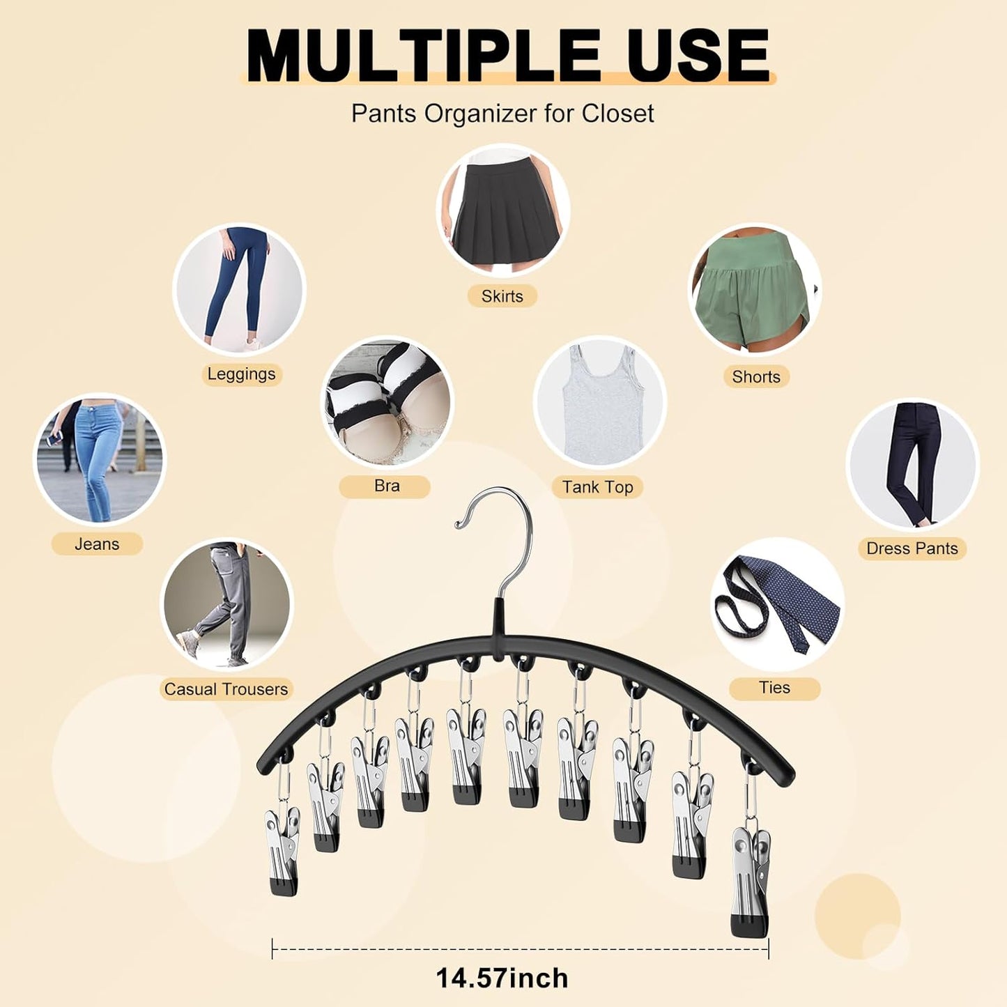 Milo Pants Hanger | 10 - Clip Space Saving Organizer, Durable Carbon Steel - Hartwella