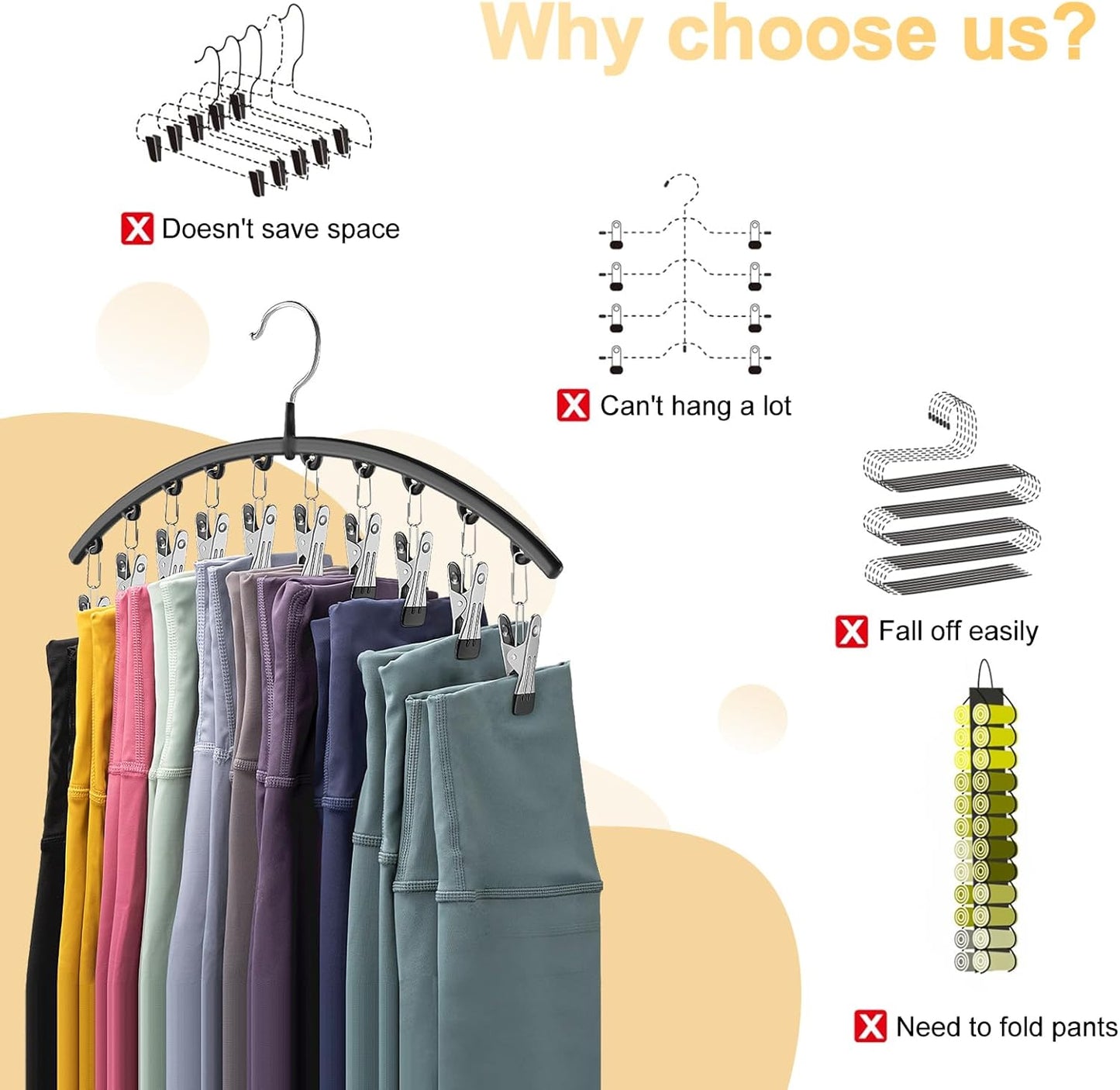 Milo Pants Hanger | 10 - Clip Space Saving Organizer, Durable Carbon Steel - Hartwella