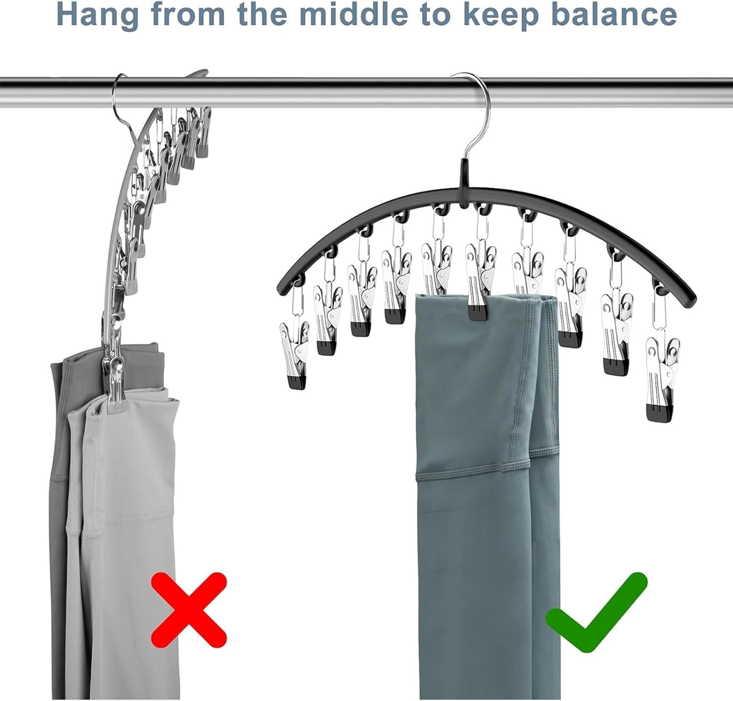 Milo Pants Hanger | 10 - Clip Space Saving Organizer, Durable Carbon Steel - Hartwella