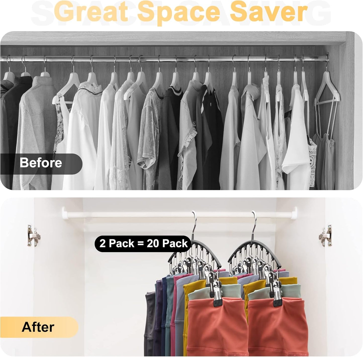 Milo Pants Hanger | 10 - Clip Space Saving Organizer, Durable Carbon Steel - Hartwella