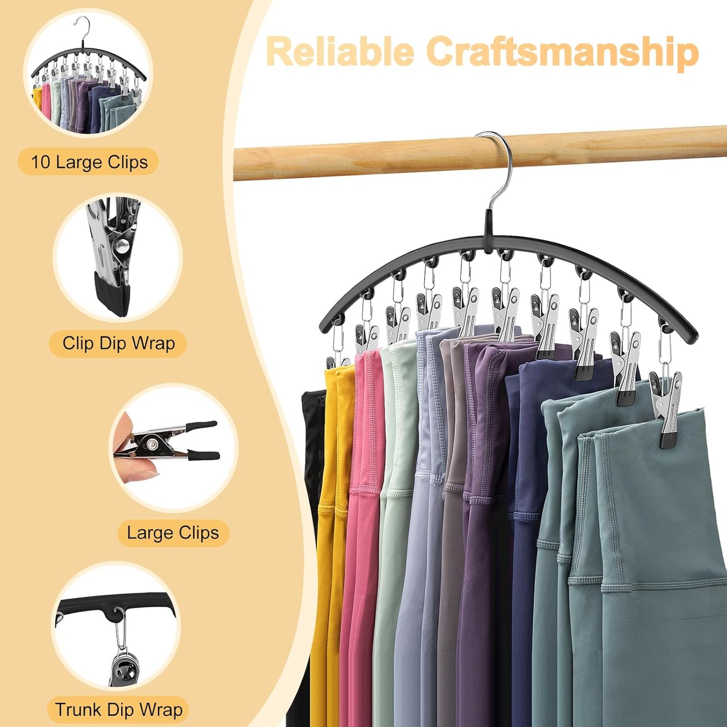 Milo Pants Hanger | 10 - Clip Space Saving Organizer, Durable Carbon Steel - Hartwella