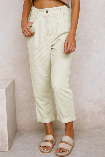 Mira Casual Pants | Mid Rise Corduroy with Side Pockets - Hartwella