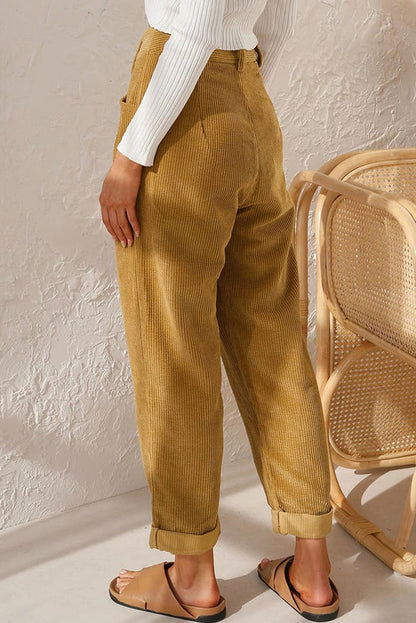 Mira Casual Pants | Mid Rise Corduroy with Side Pockets - Hartwella