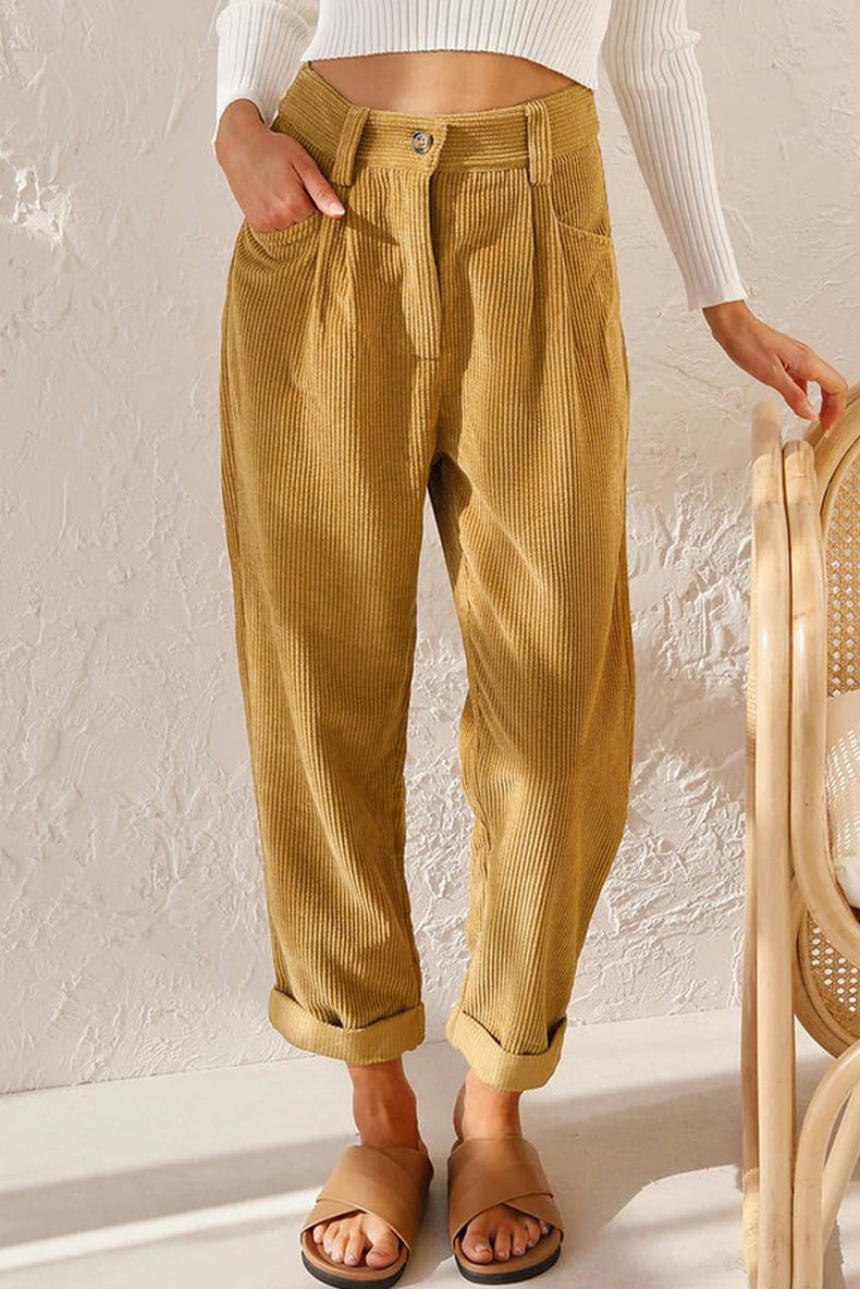 Mira Casual Pants | Mid Rise Corduroy with Side Pockets - Hartwella