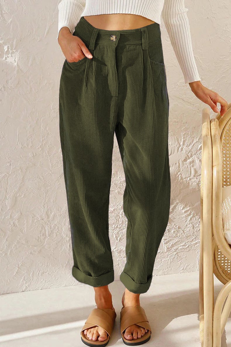 Mira Casual Pants | Mid Rise Corduroy with Side Pockets - Hartwella