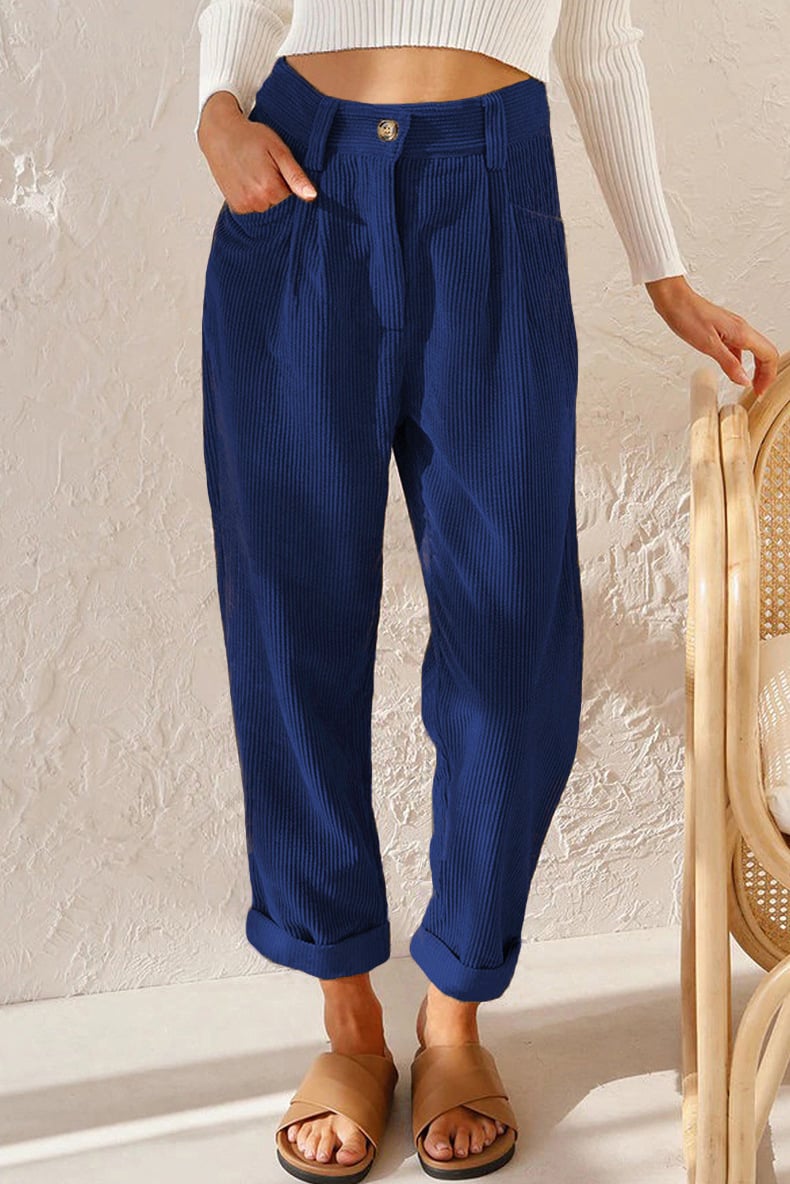 Mira Casual Pants | Mid Rise Corduroy with Side Pockets - Hartwella