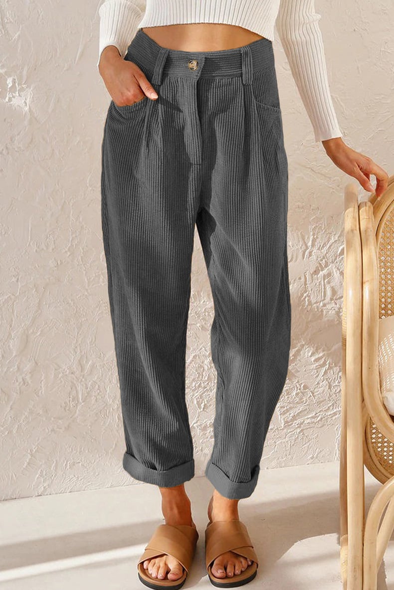 Mira Casual Pants | Mid Rise Corduroy with Side Pockets - Hartwella