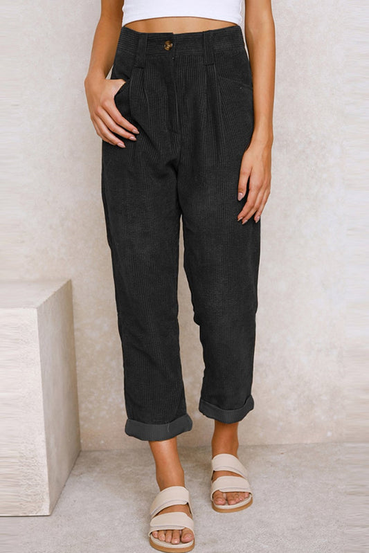 Mira Casual Pants | Mid Rise Corduroy with Side Pockets - Hartwella