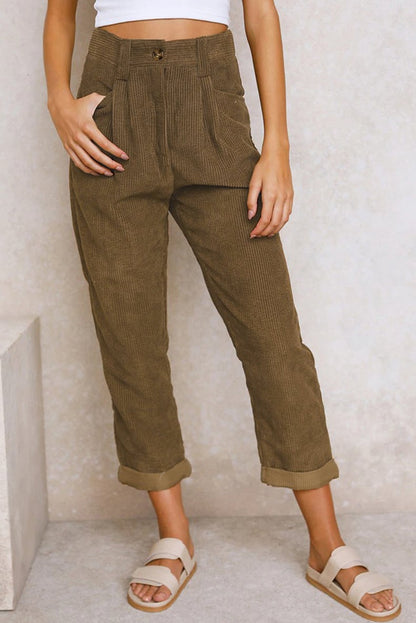 Mira Casual Pants | Mid Rise Corduroy with Side Pockets - Hartwella