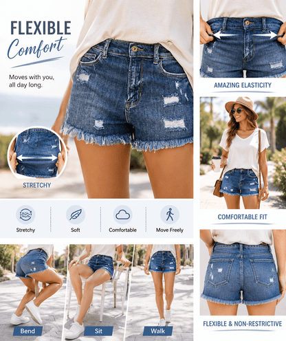 Mira Denim Shorts | Casual Mid Rise, 100% Cotton, Womens Jean Shorts - Hartwella