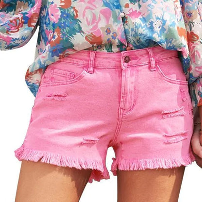 Mira Denim Shorts | Casual Mid Rise, 100% Cotton, Womens Jean Shorts - Hartwella