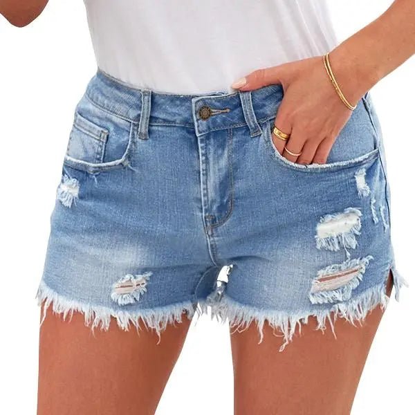 Mira Denim Shorts | Casual Mid Rise, 100% Cotton, Womens Jean Shorts - Hartwella