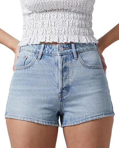 Mira Denim Shorts | Casual Mid Rise, 100% Cotton, Womens Jean Shorts - Hartwella