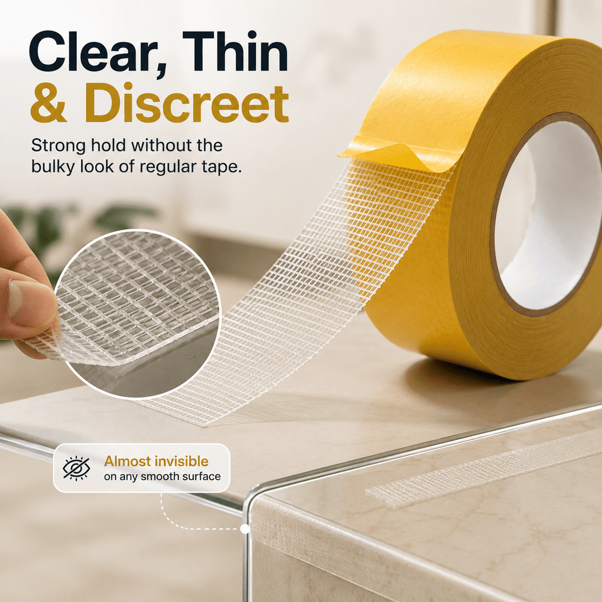Mira Double-Sided Tape | High-Tack Adhesive, Mesh Design, 5 cm Wide - Hartwella