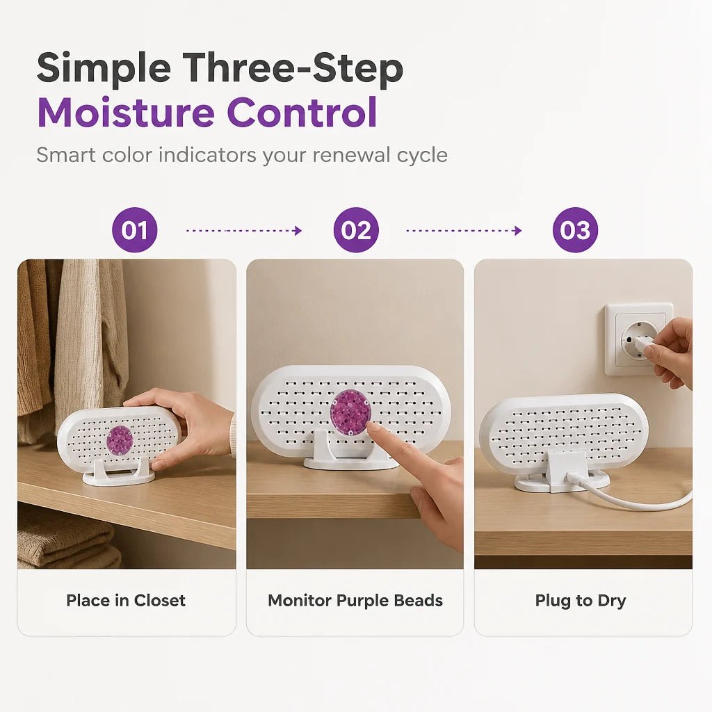 Mira Mini Dehumidifier | Reusable Silica Gel, USB Powered - Hartwella