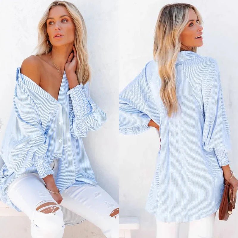 Mira Smocked Shirt | Lightweight Polyester, V - Neck, Casual Style - Hartwella