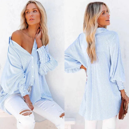 Mira Smocked Shirt | Lightweight Polyester, V - Neck, Casual Style - Hartwella