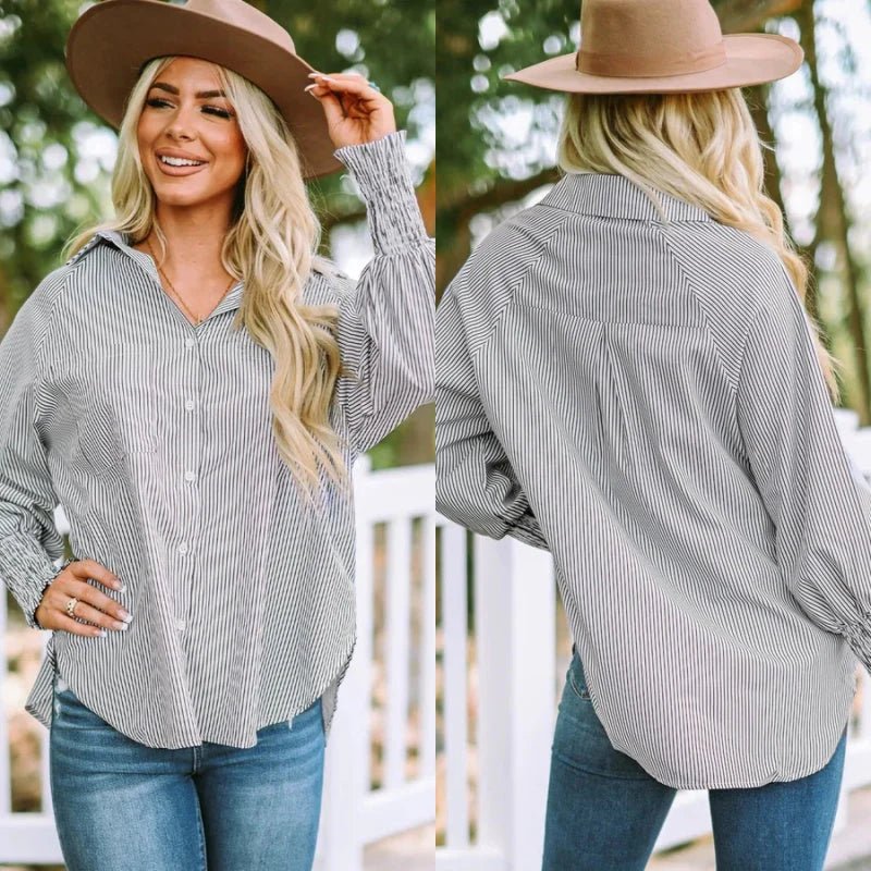 Mira Smocked Shirt | Lightweight Polyester, V - Neck, Casual Style - Hartwella