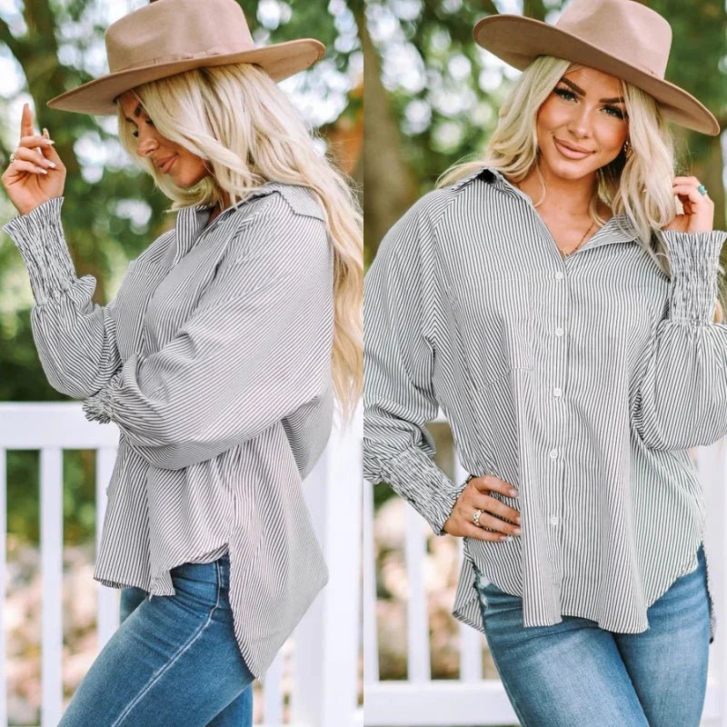 Mira Smocked Shirt | Lightweight Polyester, V - Neck, Casual Style - Hartwella