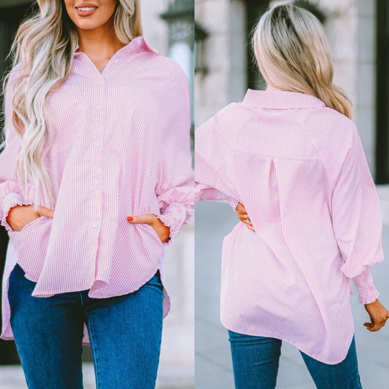 Mira Smocked Shirt | Lightweight Polyester, V - Neck, Casual Style - Hartwella