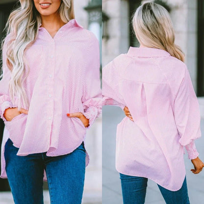 Mira Smocked Shirt | Lightweight Polyester, V - Neck, Casual Style - Hartwella