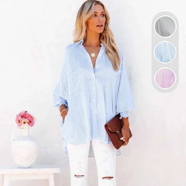 Mira Smocked Shirt | Lightweight Polyester, V - Neck, Casual Style - Hartwella