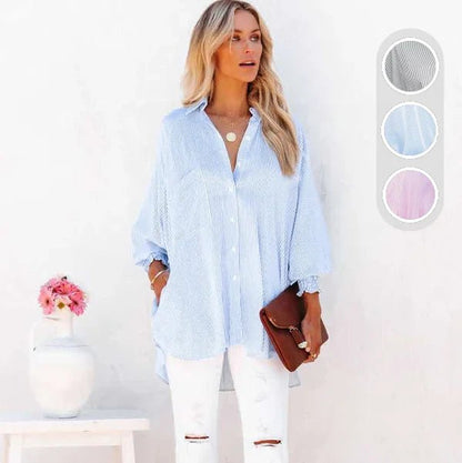 Mira Smocked Shirt | Lightweight Polyester, V - Neck, Casual Style - Hartwella