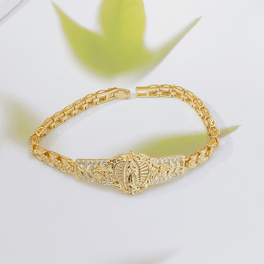Mira Virgin Mary Bracelet | Elegant Hollow Flower Design, Hypoallergenic Copper - Hartwella