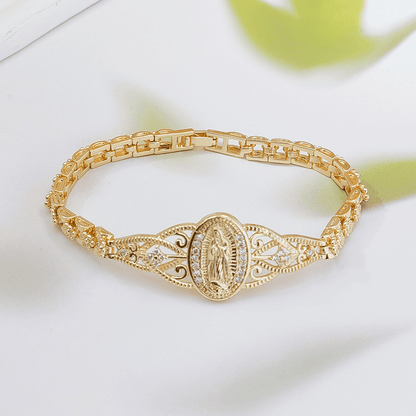 Mira Virgin Mary Bracelet | Elegant Hollow Flower Design, Hypoallergenic Copper - Hartwella