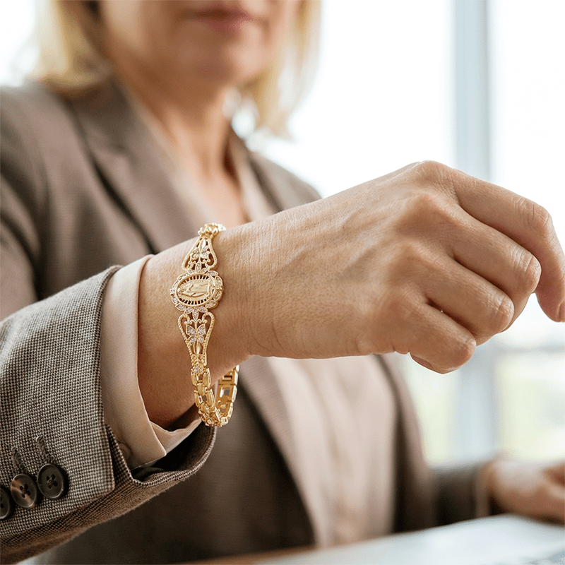 Mira Virgin Mary Bracelet | Elegant Hollow Flower Design, Hypoallergenic Copper - Hartwella
