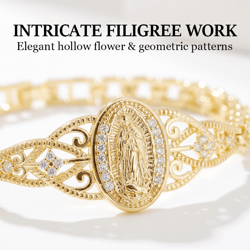 Mira Virgin Mary Bracelet | Elegant Hollow Flower Design, Hypoallergenic Copper - Hartwella