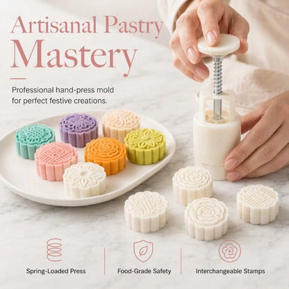 Mistral Mooncake Mold Set | Hand Press, Food-Grade PET, 27 Intricate Stamps - Hartwella