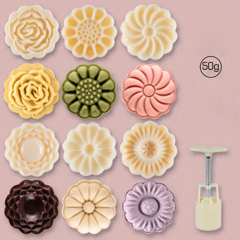 Mistral Mooncake Mold Set | Hand Press, Food-Grade PET, 27 Intricate Stamps - Hartwella