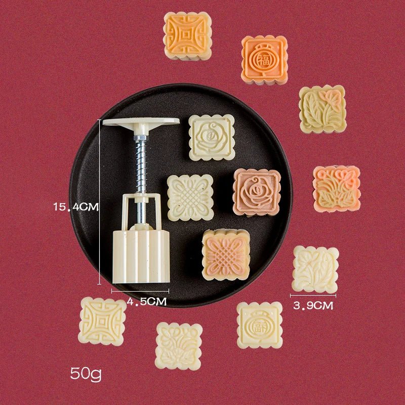 Mistral Mooncake Mold Set | Hand Press, Food-Grade PET, 27 Intricate Stamps - Hartwella