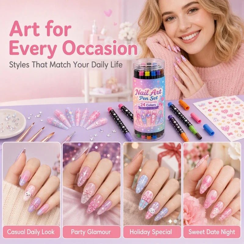 Nexa Nail Art Pens | Dual-Tip Design, 24 Vibrant Colors for Creative Nail Designs - Hartwella