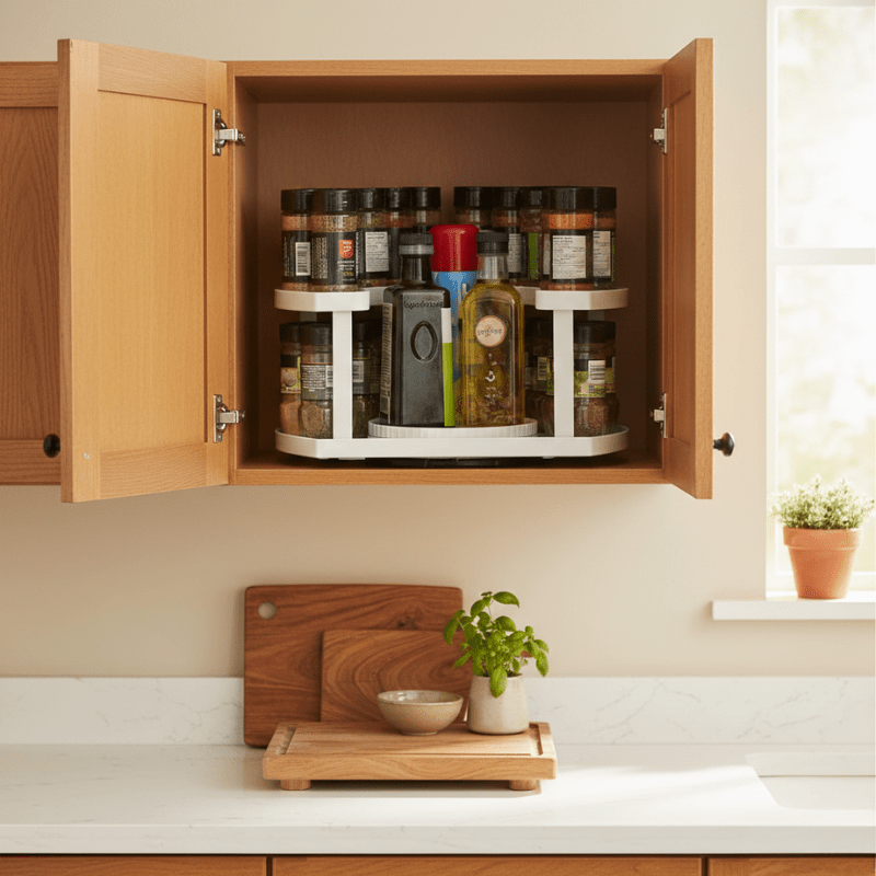 Nimble Spice Rack Organizer | 2 - Tier D - Shape, Rotating, Adjustable Height - Hartwella